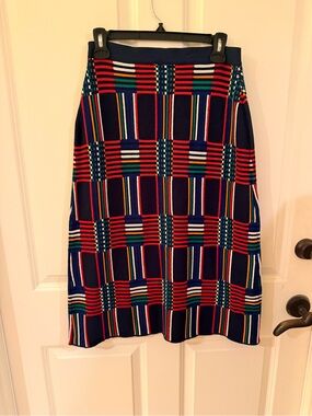 Tory Burch Sport plaid Navy Multicolor Geometric Knit Skirt